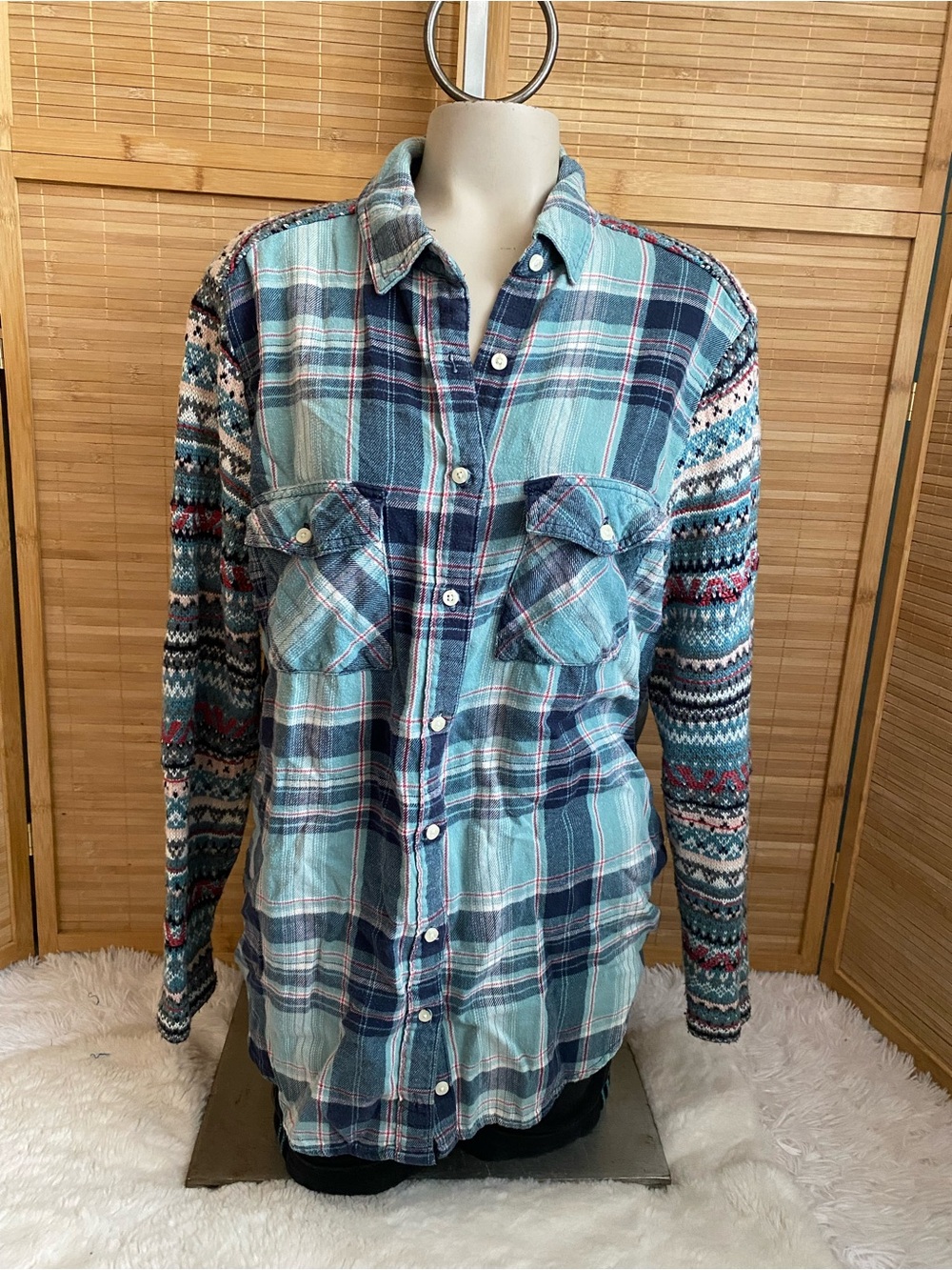Tokyo Darling Top Woman’s Multicolor Western Tartan Flannel Boho Button Up small